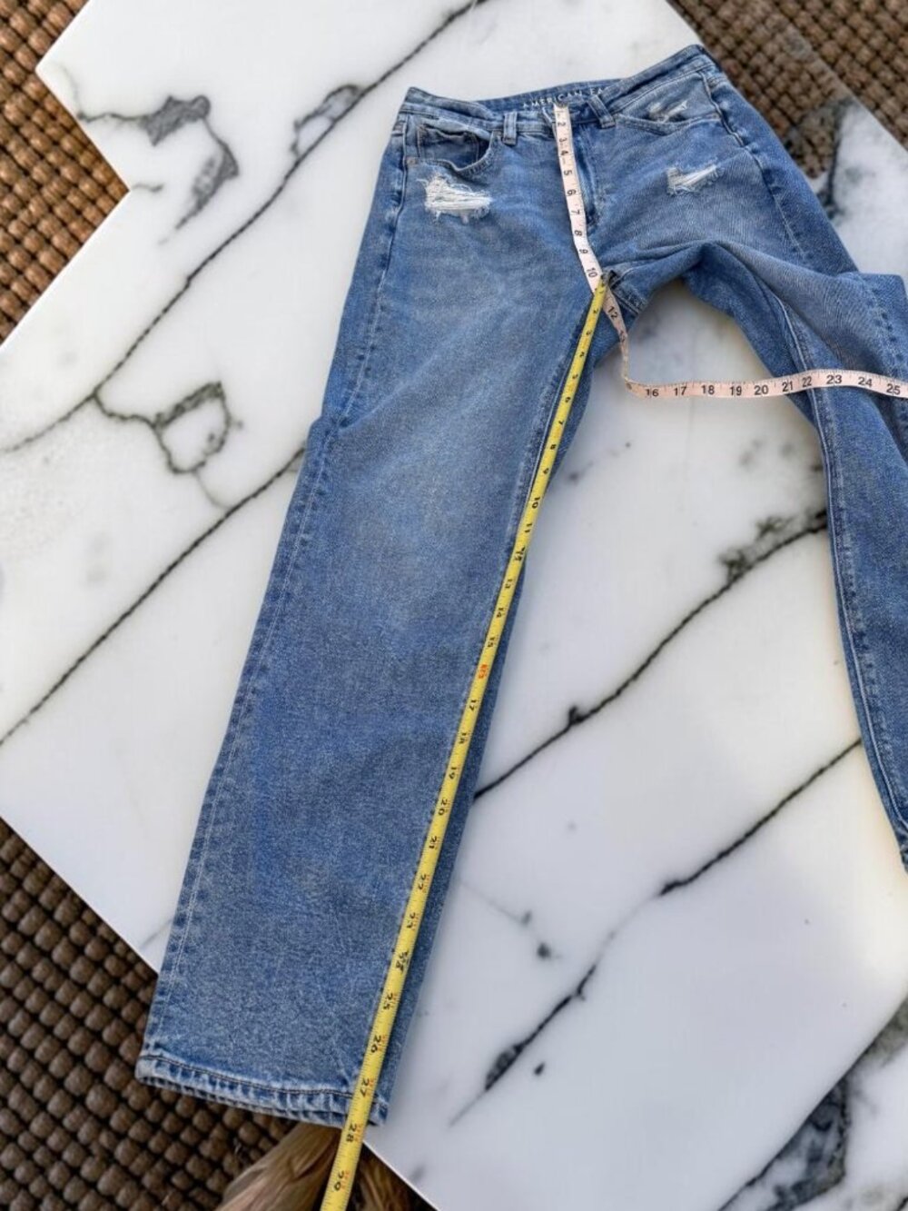 American Eagle Stretch Mom Straight Jeans Size 4 Distressed High Waist - Picture 8 of 12